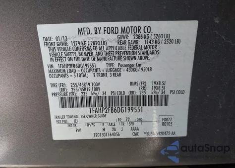 2013 Ford Taurus Limited from USA, damaged, VIN 1FAHP2F86DG199551